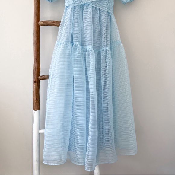 🚫SOLD🚫 [free people] hailey puff sleeve bow back midi dress light blue - Picture 5 of 13